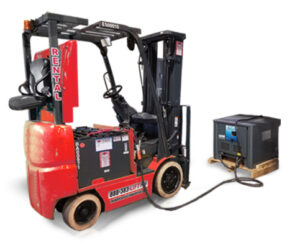 Forklift and charging battery at Mid Atlantic
